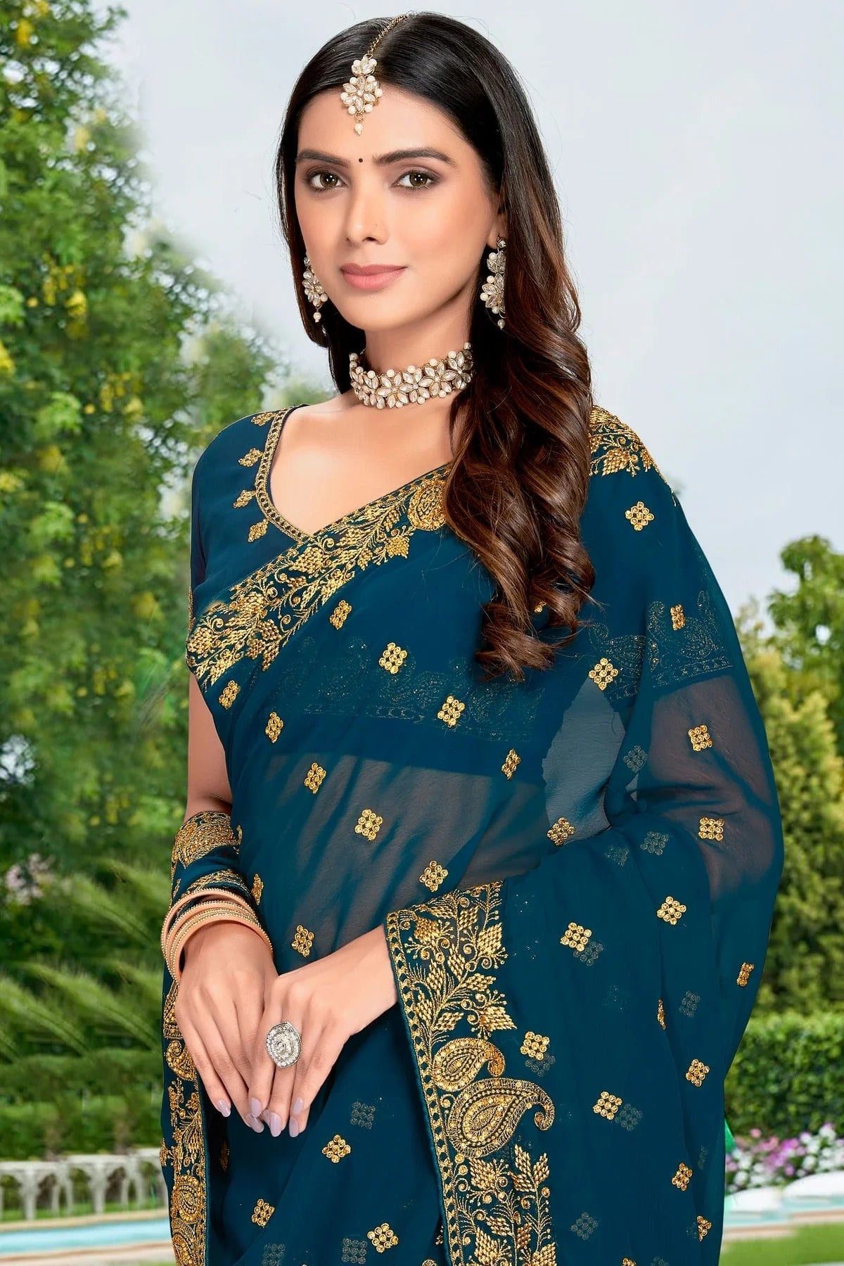 Teal Colour Georgette Designer Saree LC1121327 A