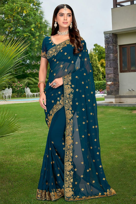Teal Colour Georgette Designer Saree LC1121327