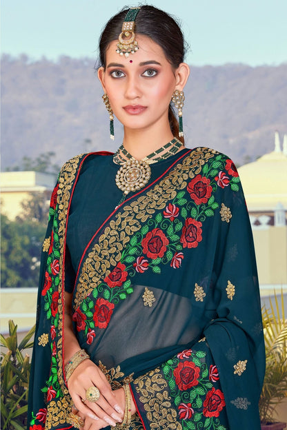 Teal Colour Georgette Designer Saree LC1121370 A
