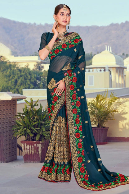 Teal Colour Georgette Designer Saree LC1121370