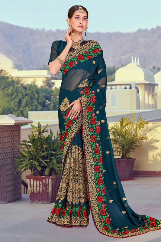 Teal Colour Georgette Designer Saree LC1121370