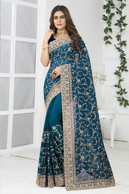 Teal Colour Georgette Designer Saree LC1121384