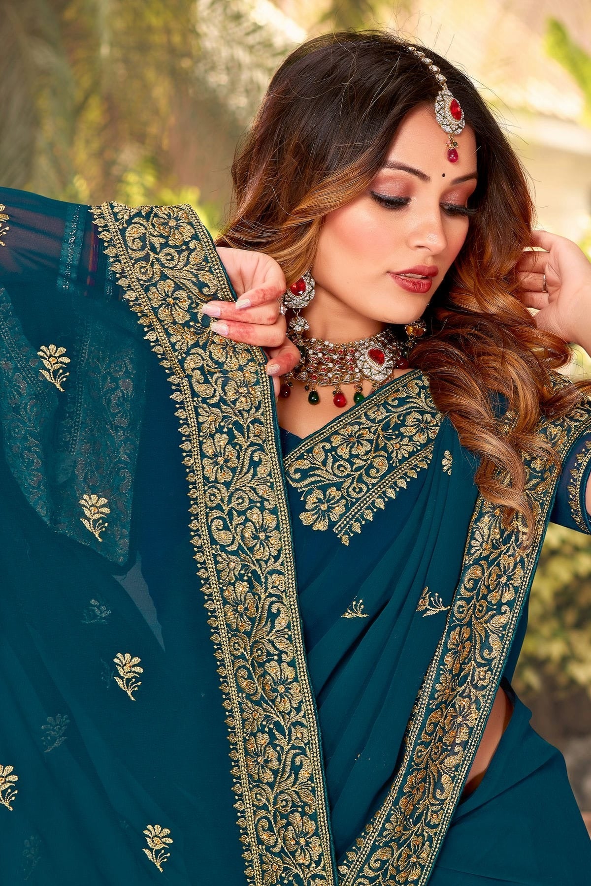 Teal Colour Georgette Designer Saree LC1121402 A