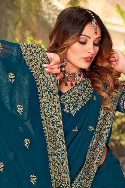 Teal Colour Georgette Designer Saree LC1121402 A