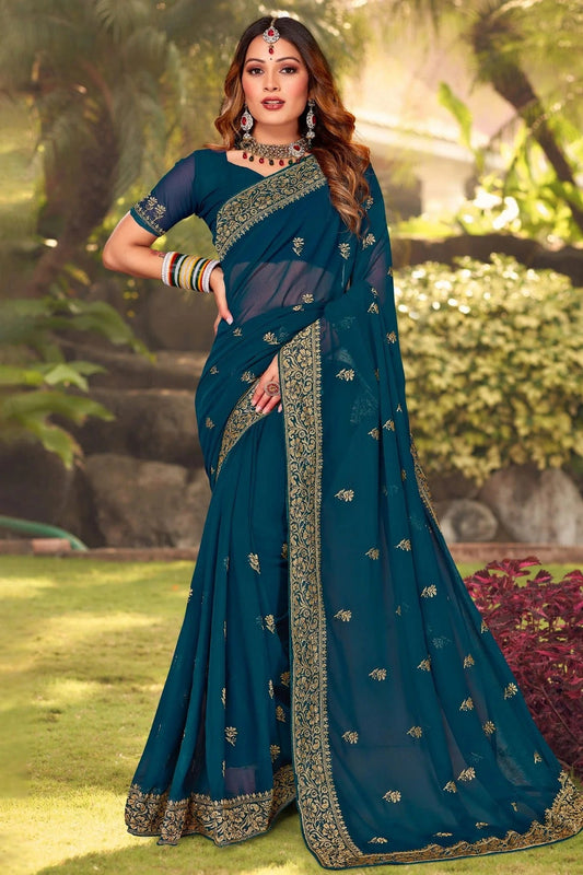 Teal Colour Georgette Designer Saree LC1121402