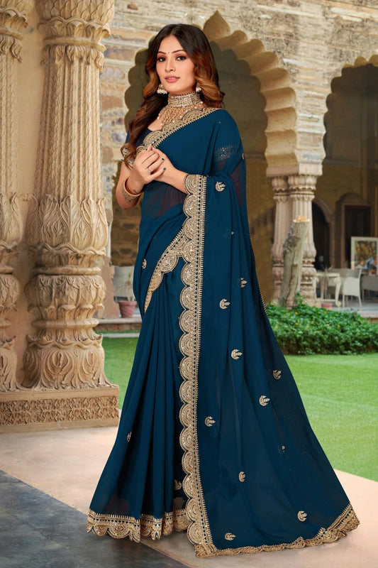 Teal Colour Georgette Designer Saree LC1121418