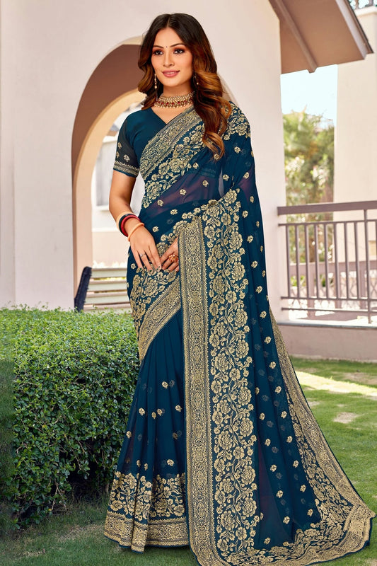 Teal Colour Georgette Designer Saree LC1121445