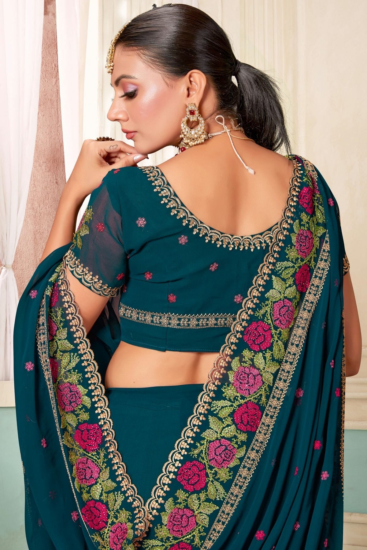 Teal Colour Georgette Designer Saree LC1121486 A