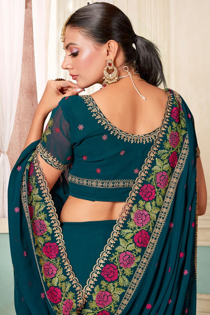Teal Colour Georgette Designer Saree LC1121486 A