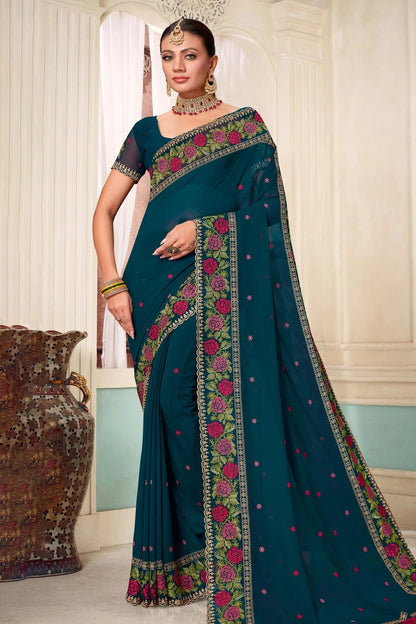 Teal Colour Georgette Designer Saree LC1121486