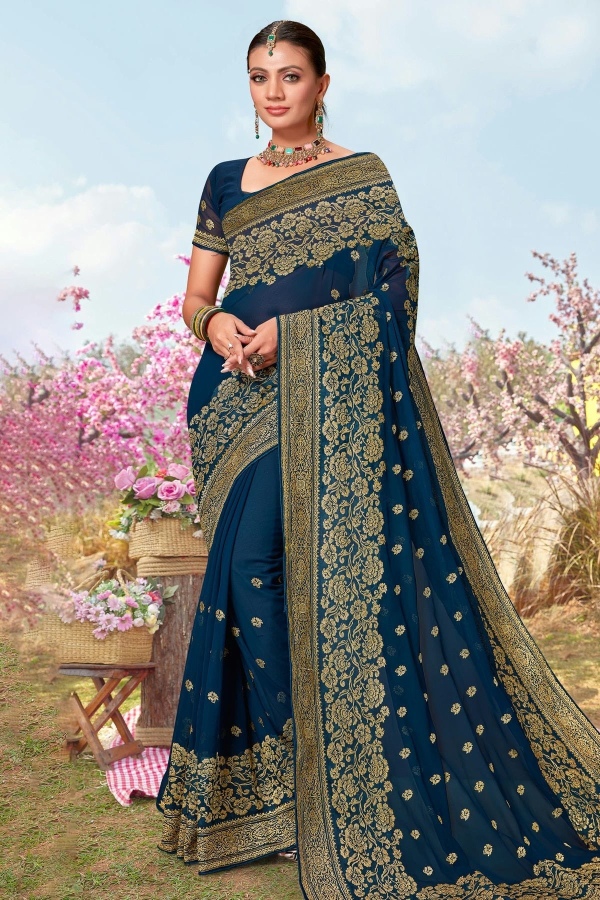 Teal Colour Georgette Designer Saree LC1121493