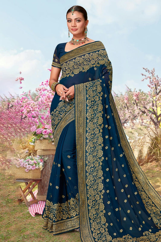 Teal Colour Georgette Designer Saree LC1121493