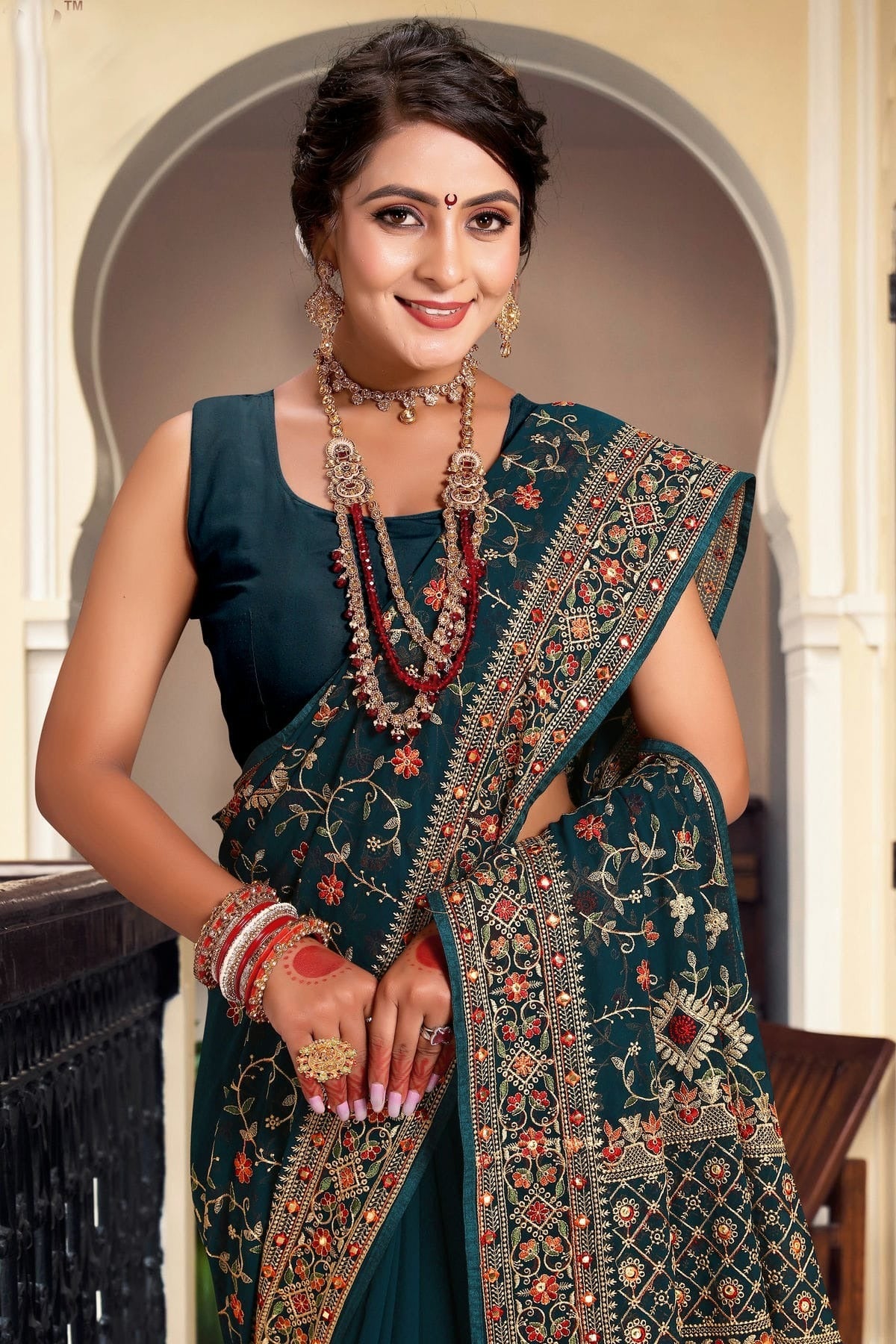 Teal Colour Georgette Designer Saree LC1121643 A