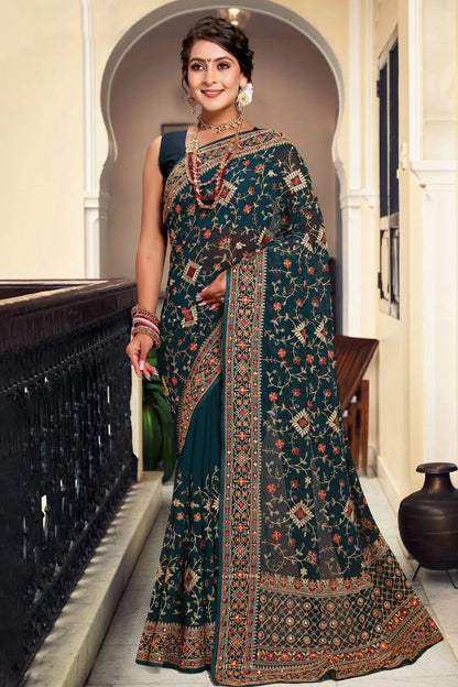 Teal Colour Georgette Designer Saree LC1121643