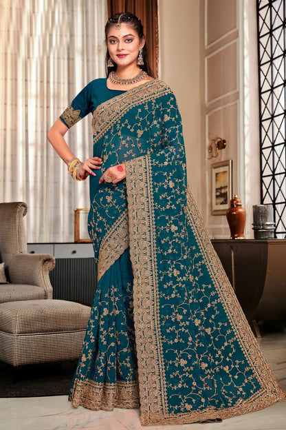 Teal Colour Georgette Designer Saree LC1121724