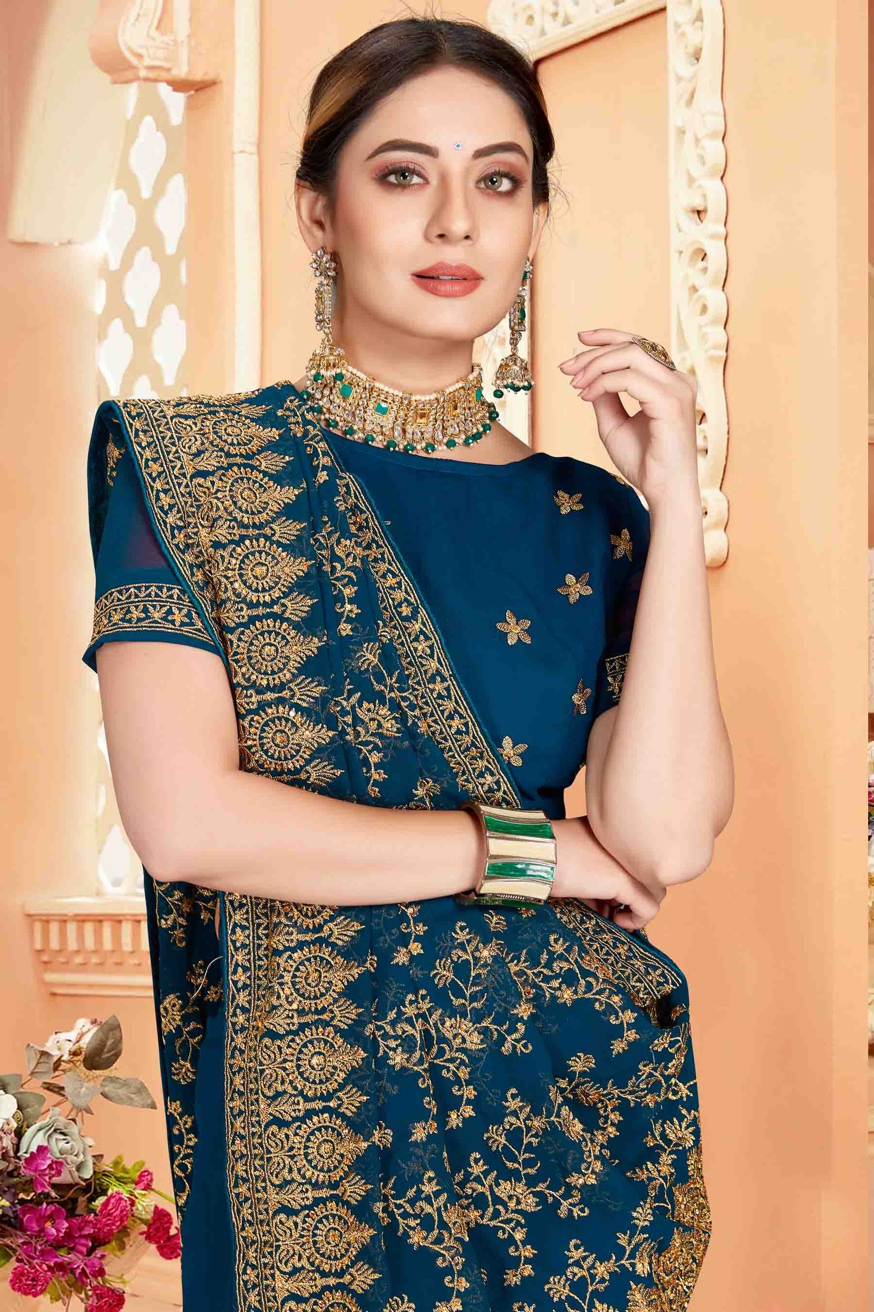 Teal Colour Georgette Designer Saree SD1090567 A
