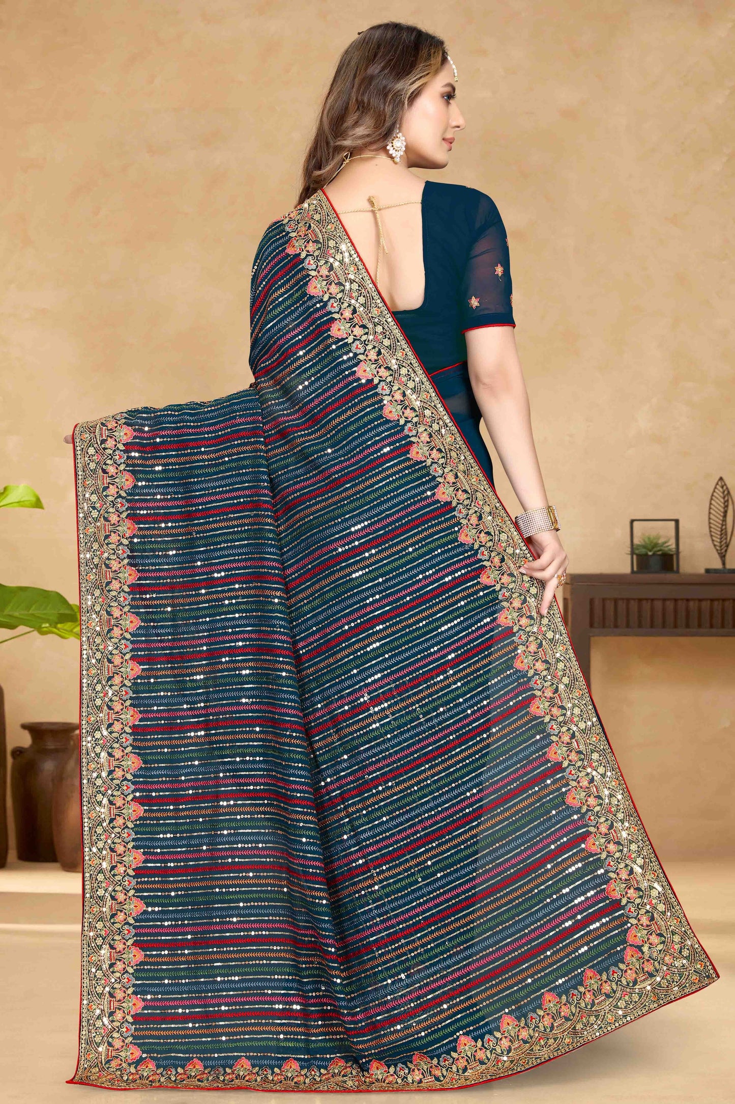 Teal Colour Georgette Designer Saree SD1090580 A
