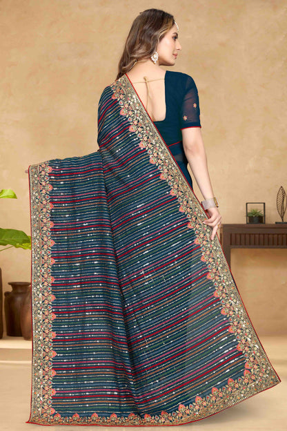 Teal Colour Georgette Designer Saree SD1090580 A