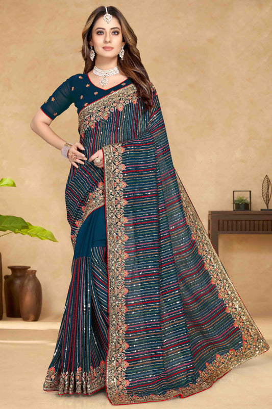 Teal Colour Georgette Designer Saree SD1090580