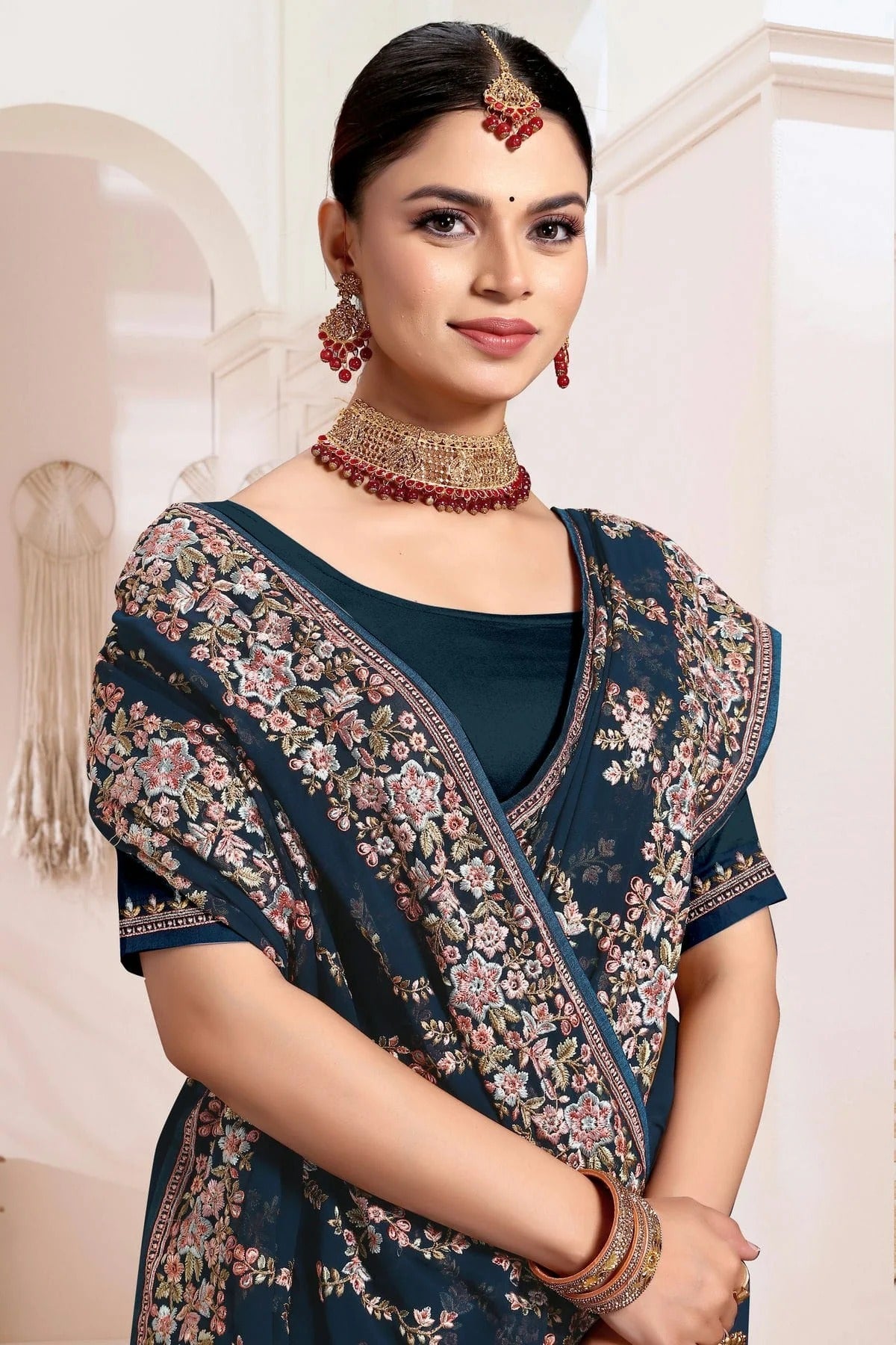 Teal Colour Georgette Designer Saree SD1091183 A