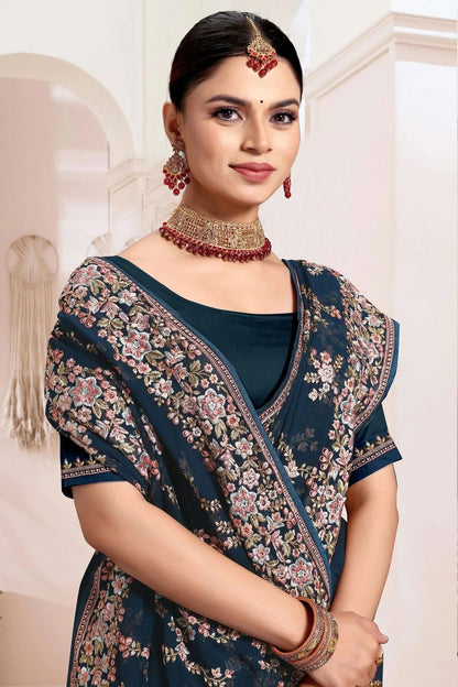 Teal Colour Georgette Designer Saree SD1091183 A