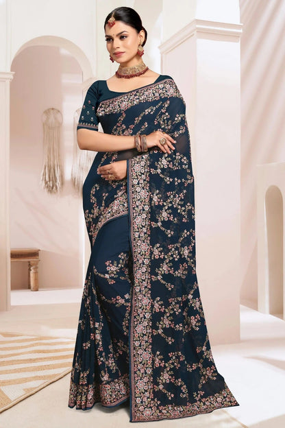 Teal Colour Georgette Designer Saree SD1091183