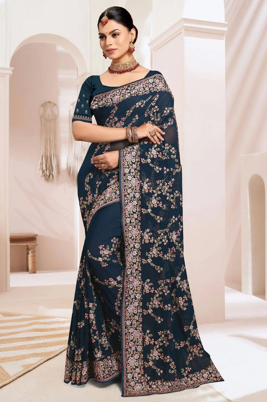 Teal Colour Georgette Designer Saree SD1091183