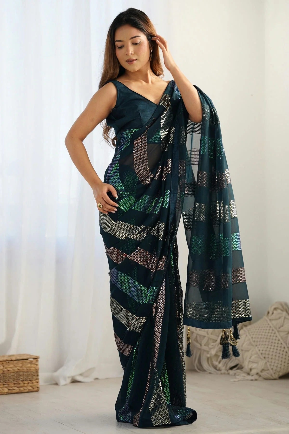 Teal Colour Georgette Designer Saree SD1111948