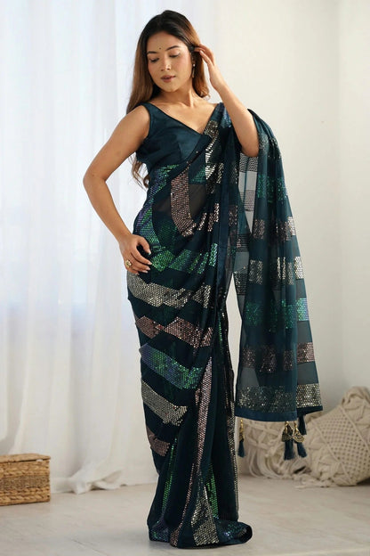 Teal Colour Georgette Designer Saree SD1111948