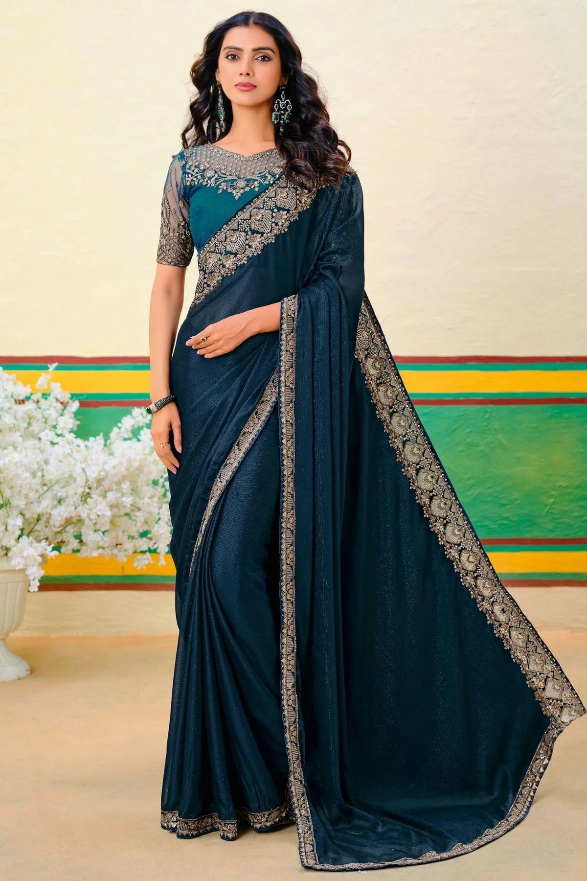 Teal Colour Georgette Designer Saree SD1112147