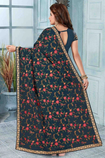 Teal Colour Georgette Designer Saree SD1120513 A