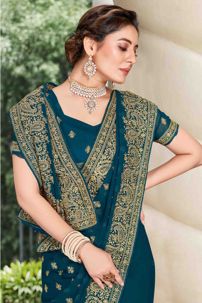 Teal Colour Georgette Designer Saree SD1121135 A