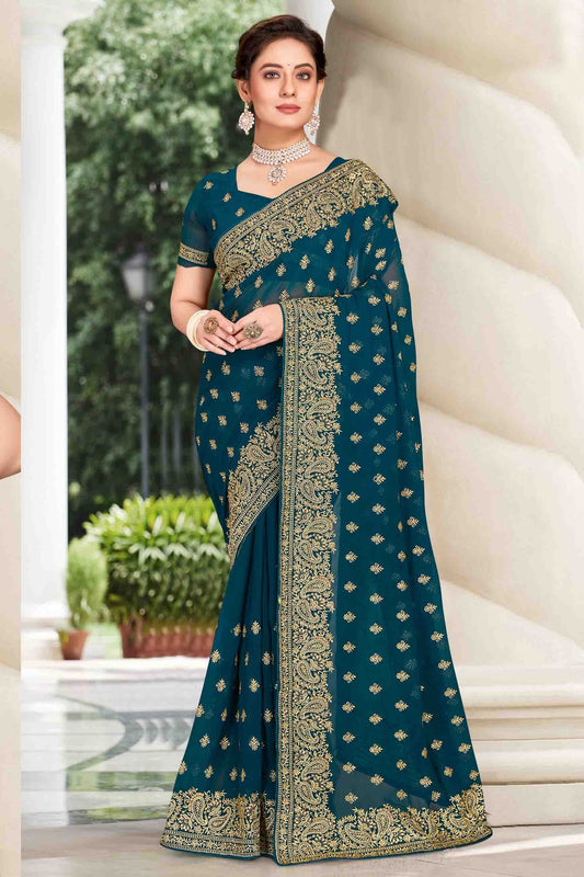 Teal Colour Georgette Designer Saree SD1121135
