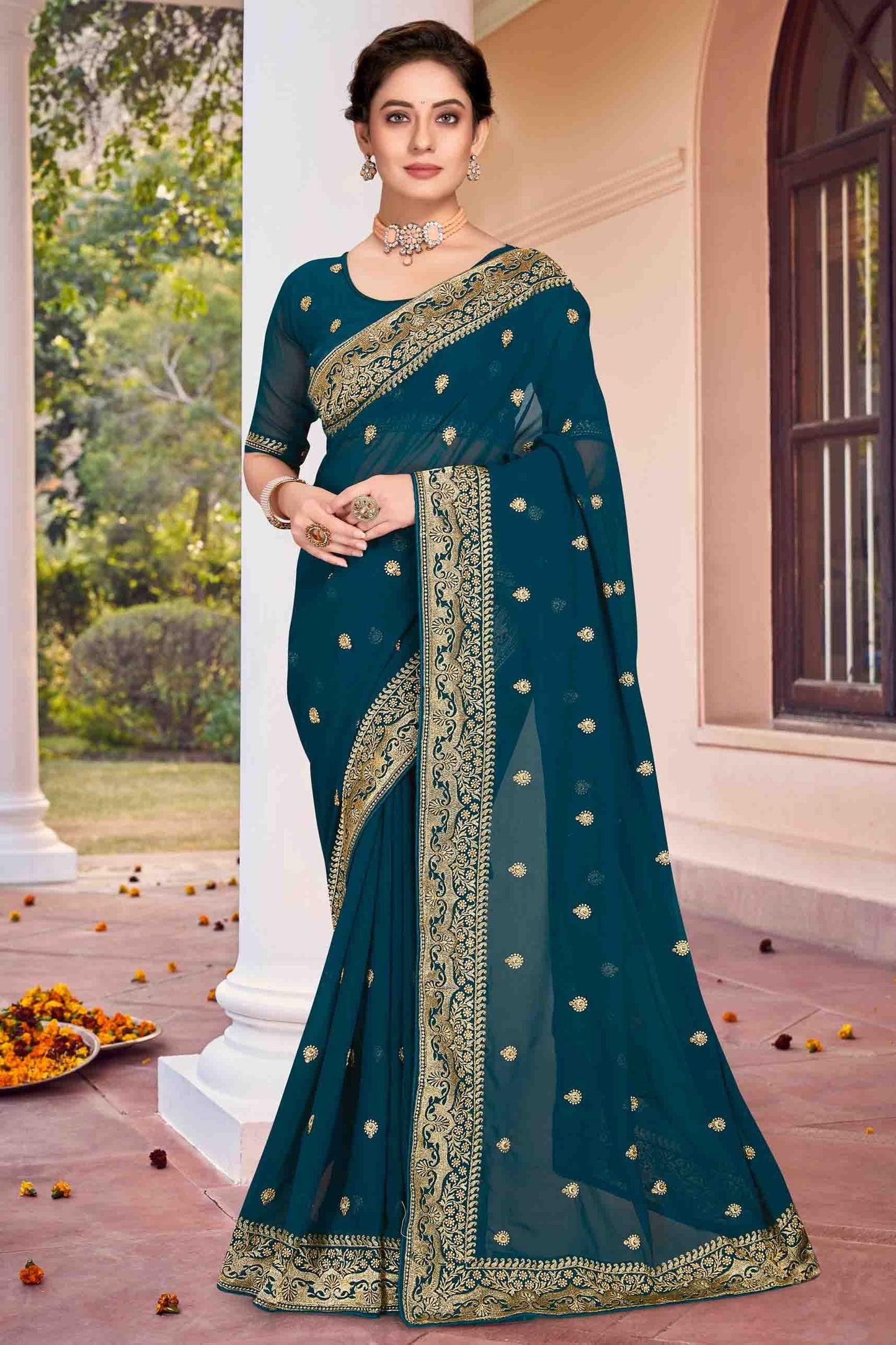 Teal Colour Georgette Designer Saree SD1121145
