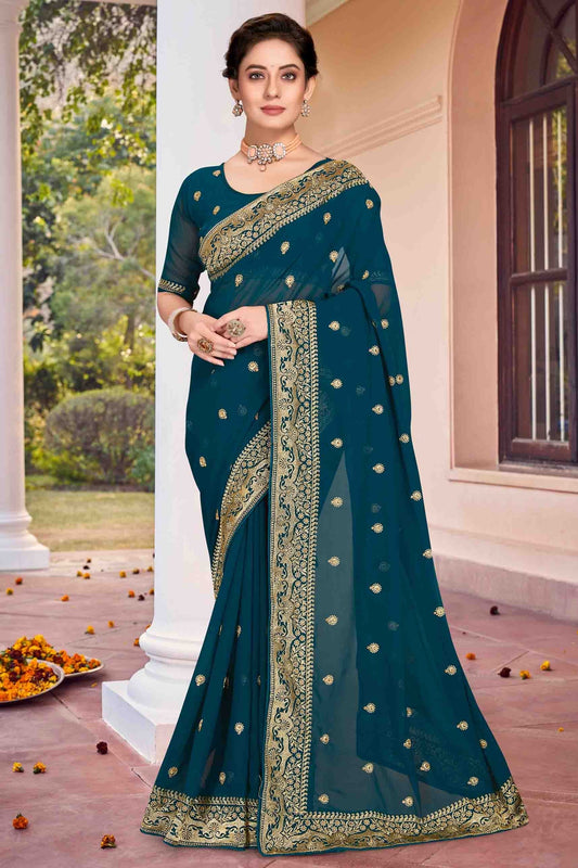 Teal Colour Georgette Designer Saree SD1121145