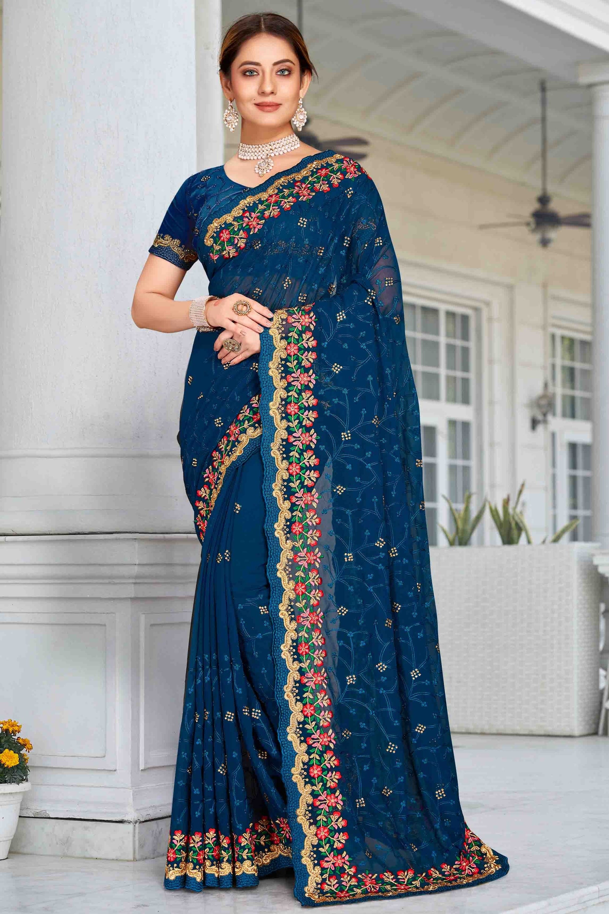 Teal Colour Georgette Designer Saree SD1121163