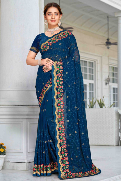 Teal Colour Georgette Designer Saree SD1121163
