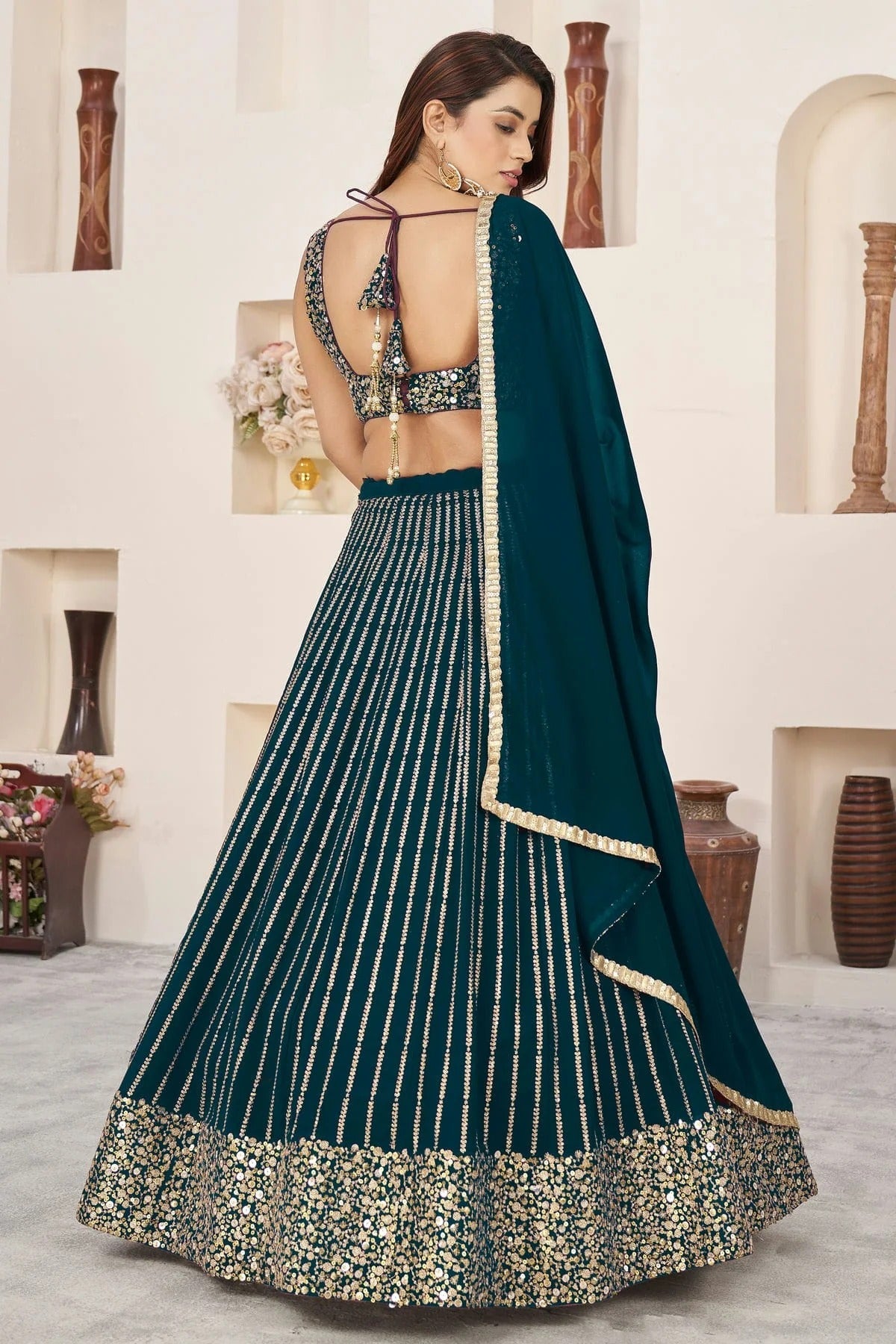 Teal Colour Georgette Lehenga Choli LC1010267 1