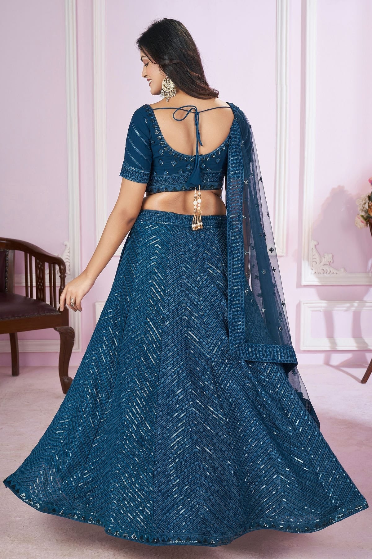Teal Colour Georgette Lehenga Choli LC1010283 1