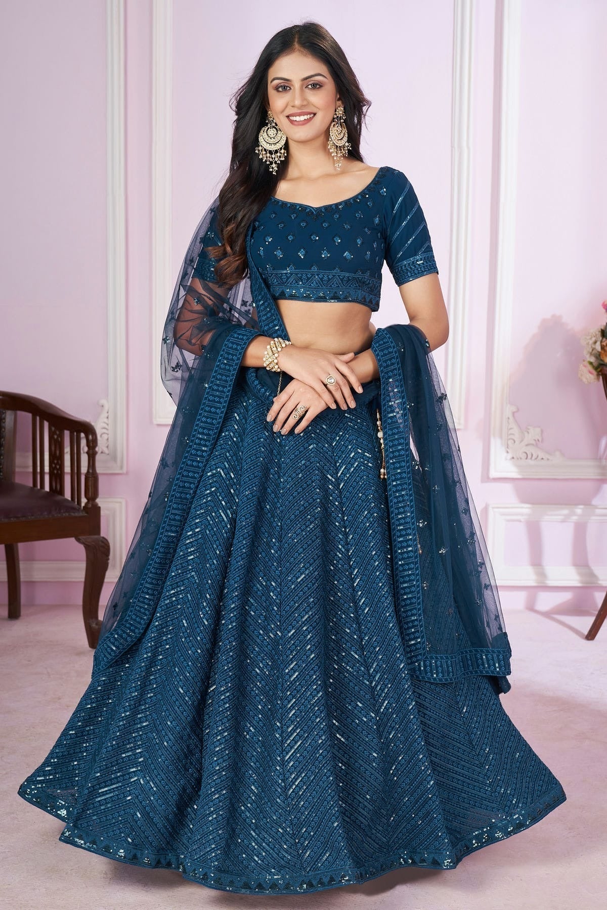 Teal Colour Georgette Lehenga Choli LC1010283