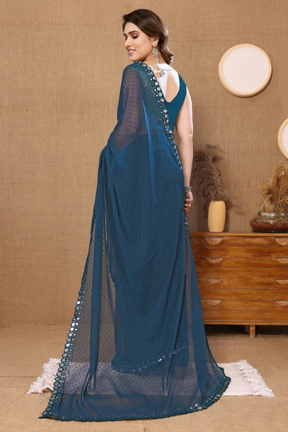 Teal Colour Georgette Mirror Work Saree SD1180087 A