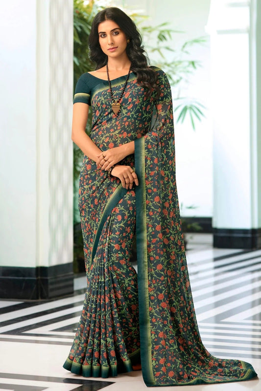 Teal Colour Georgette Printed Saree SD1180044