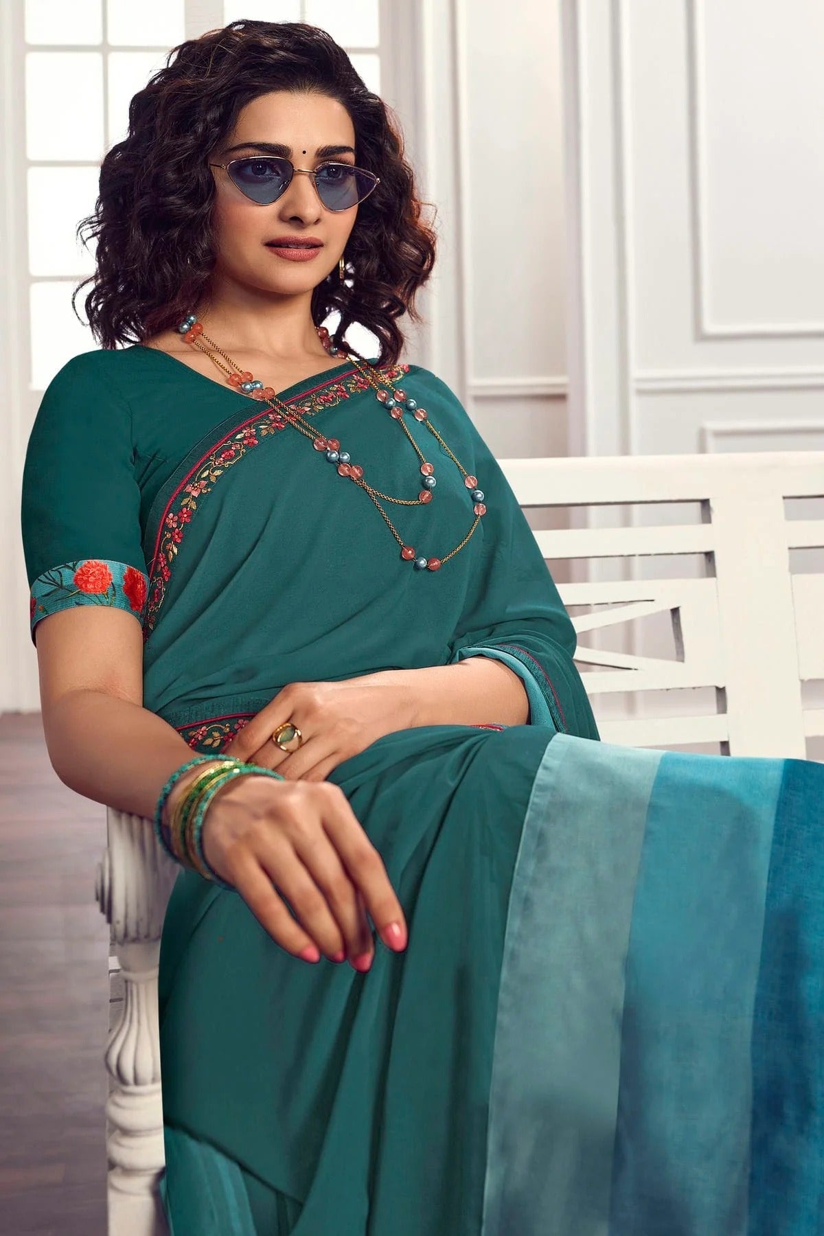 Teal Colour Georgette Printed Saree SD1180058 A