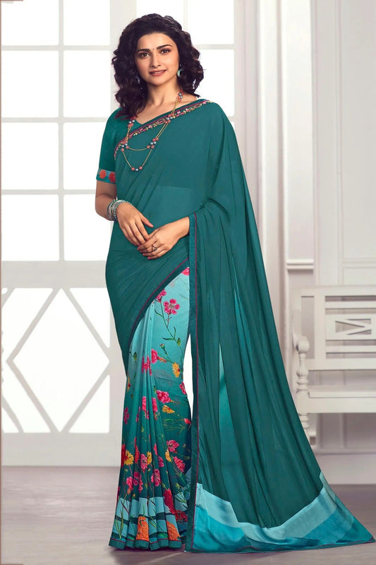 Teal Colour Georgette Printed Saree SD1180058
