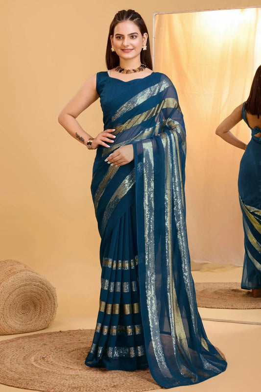 Teal Colour Georgette Saree SD1110003