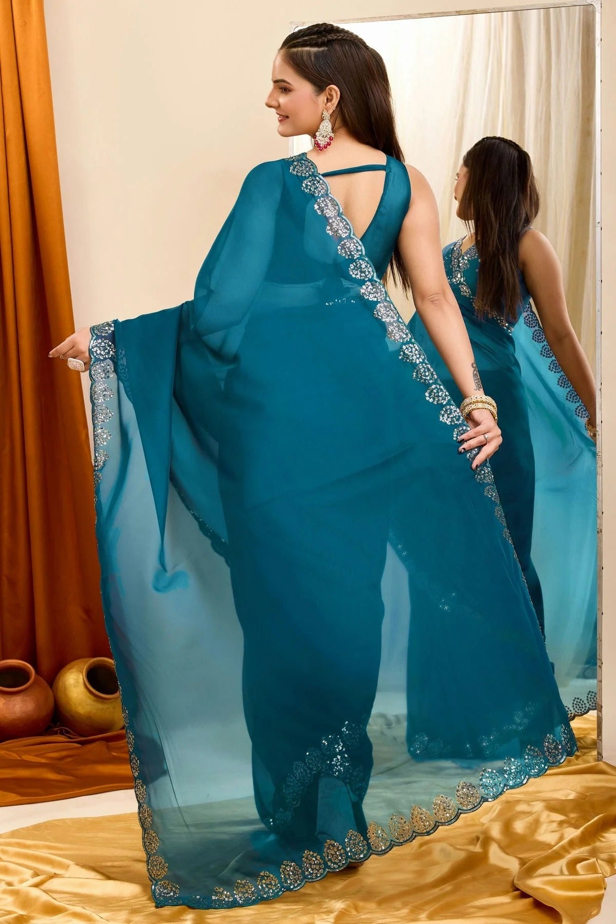 Teal Colour Georgette Saree SD1110207 A