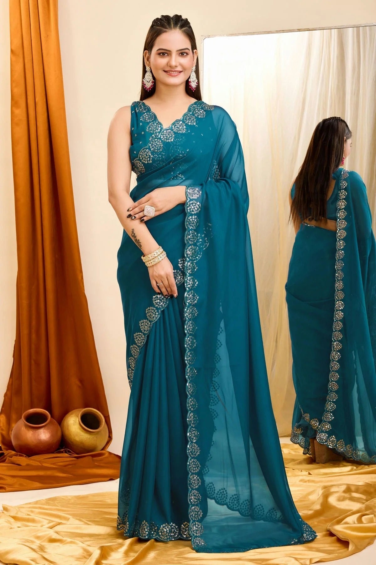 Teal Colour Georgette Saree SD1110207