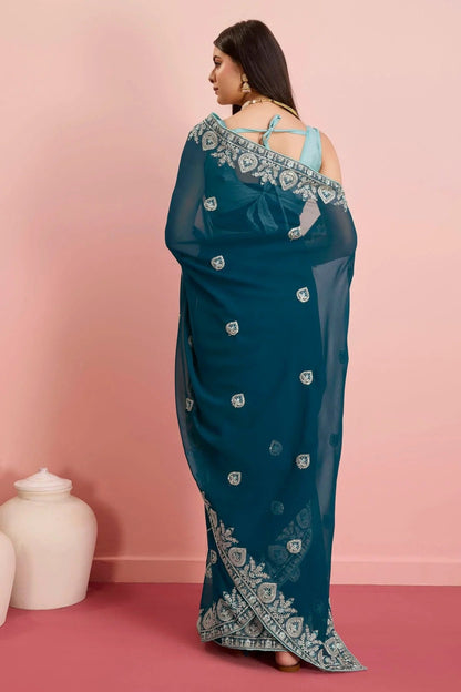 Teal Colour Georgette Saree SD1110470 A