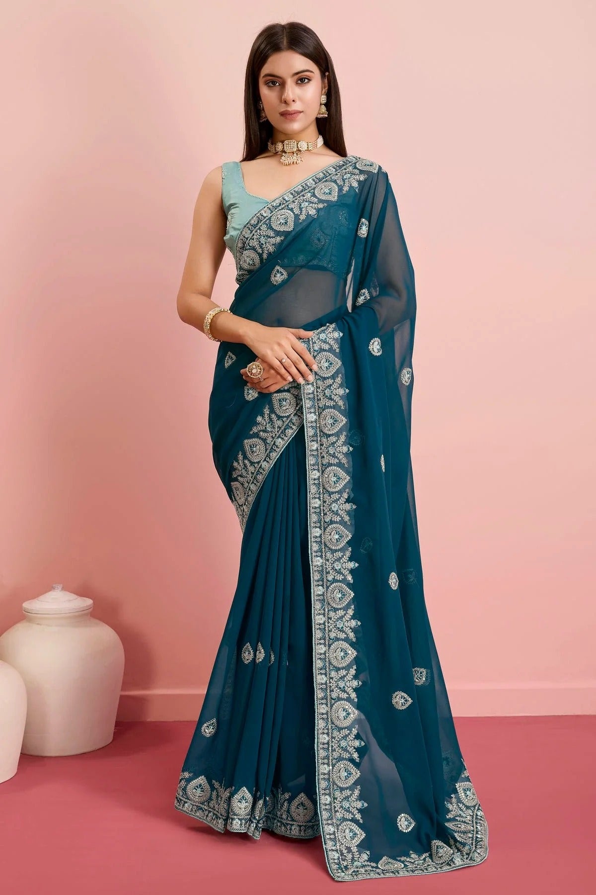 Teal Colour Georgette Saree SD1110470