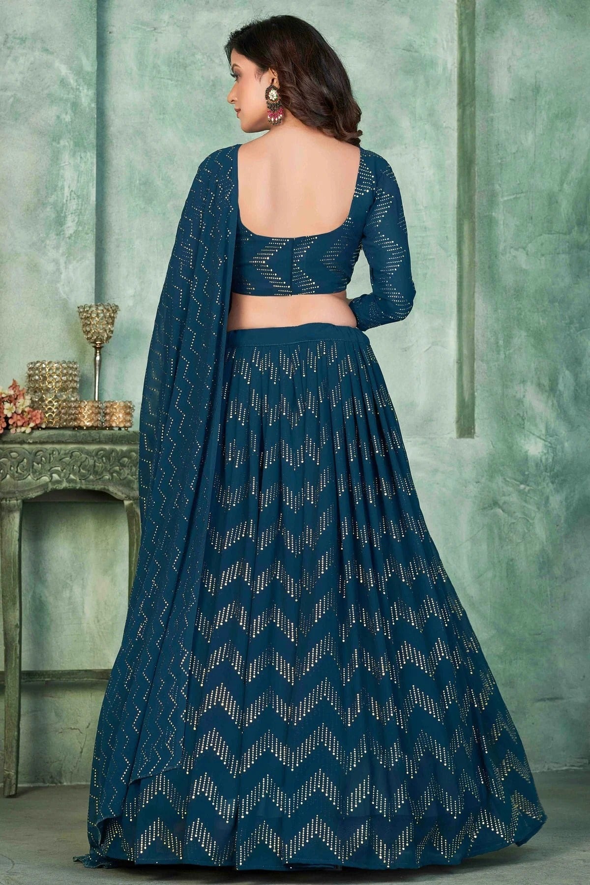 Teal Colour Georgette Semi Stitched Lehenga Choli LC1170048 B